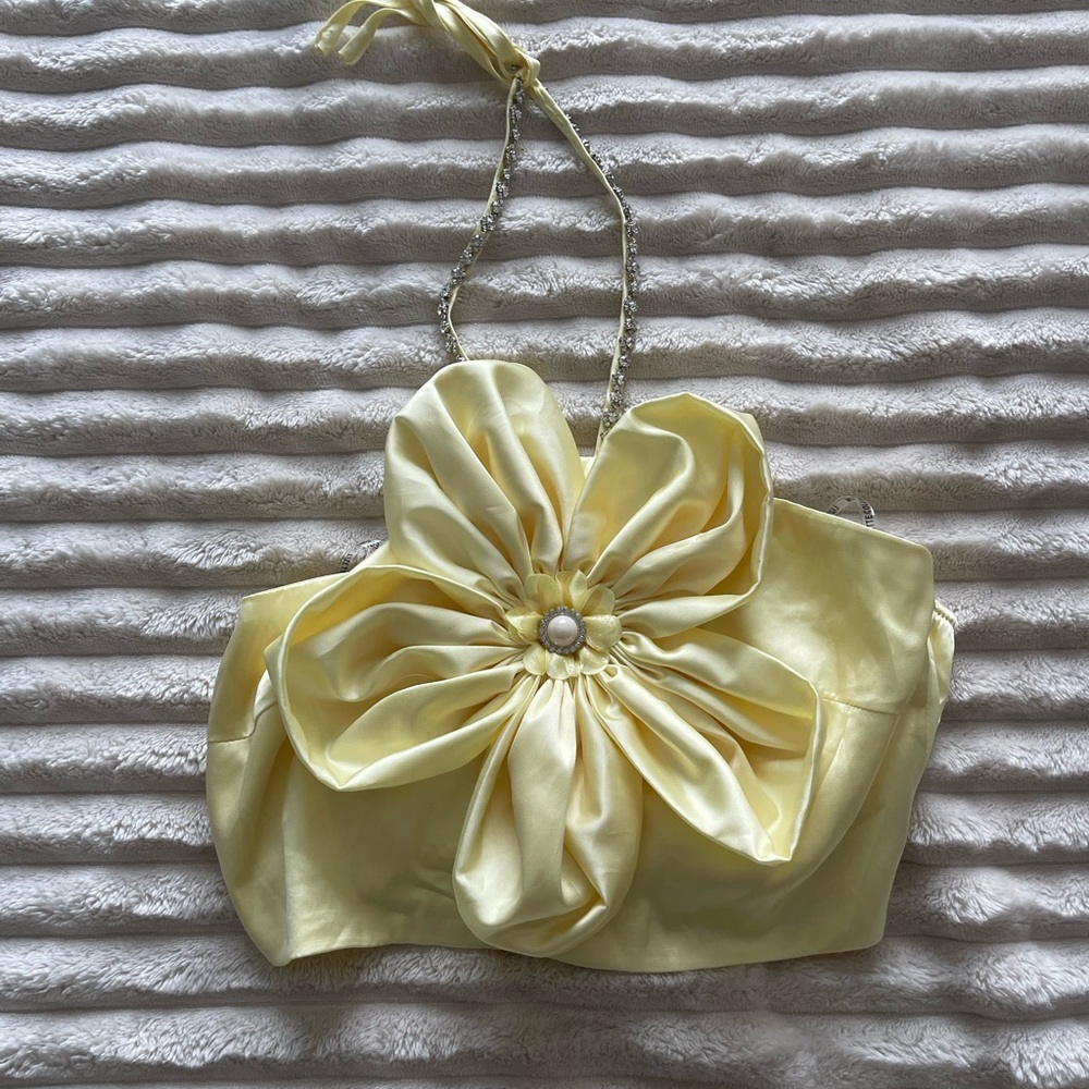 Yellow Floral Satin Crop Top